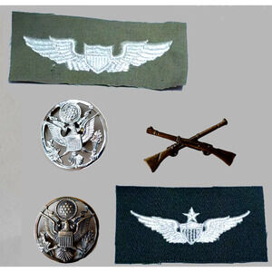 Vintage WW II Uniform Pilot Wing Patches Military Lot 5pc-Cap Pins-WW I Collar